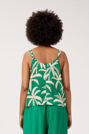 Model Genericm wearing size sample of the Congo Tank – Palm in colour Palm, from the back