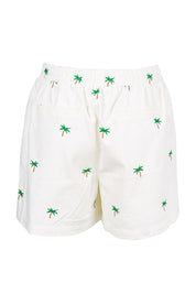 Product shot of the Mauritius Embroidered Denim Short – White in colour White, from the back