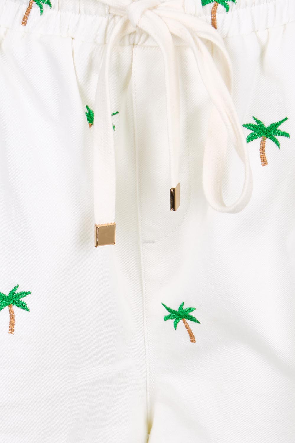 Product shot of the Mauritius Embroidered Denim Short – White in colour White, showing detail