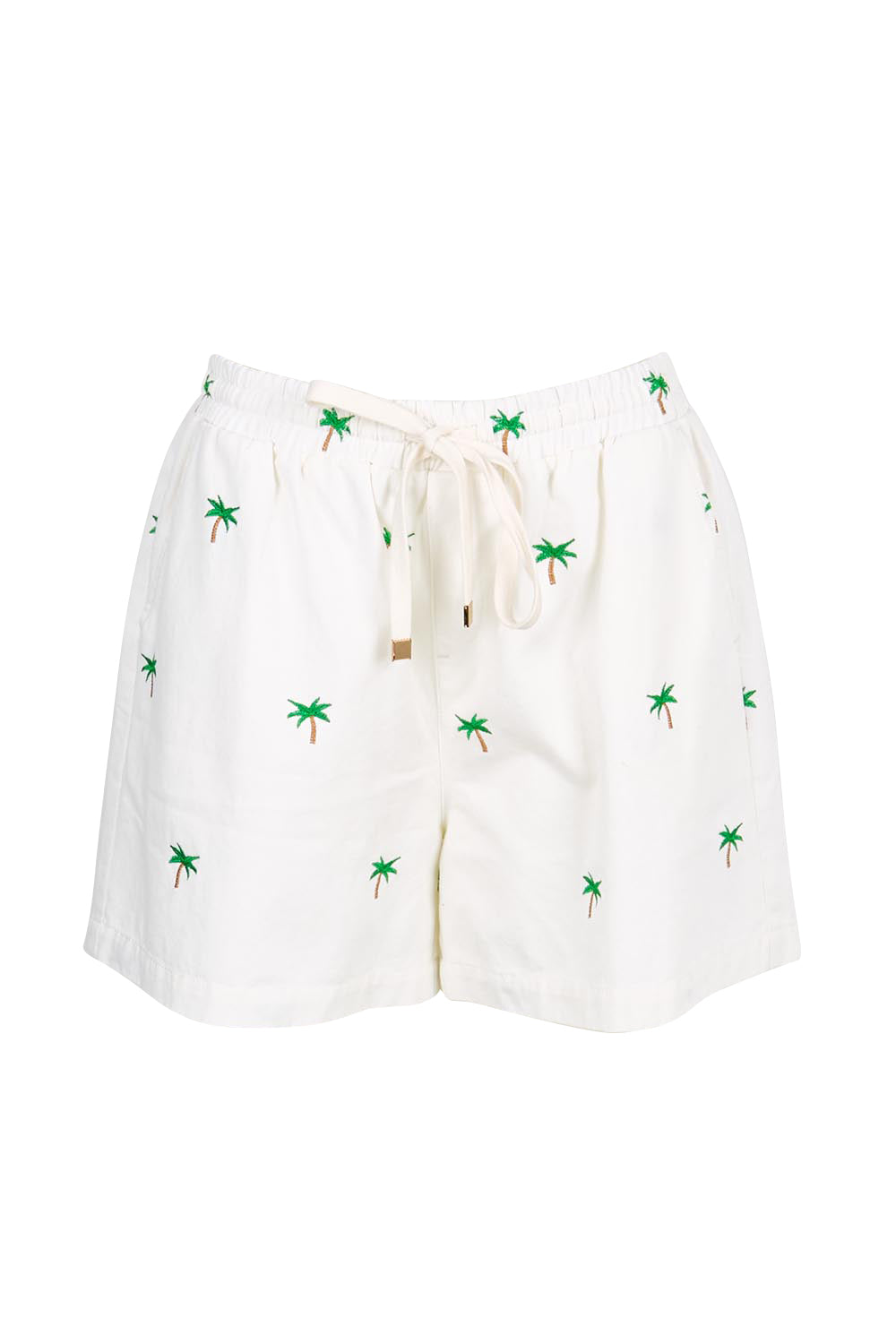 Product shot of the Mauritius Embroidered Denim Short – White in colour White, from the front