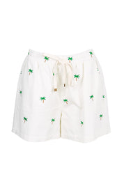 Product shot of the Mauritius Embroidered Denim Short – White in colour White, from the front