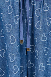 Product shot of the Sicily Heart Denim Short – Indigo in colour Indigo, showing detail