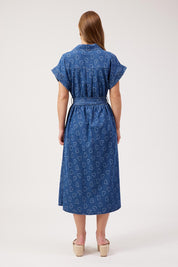 Model Genericm wearing size sample of the Sicily Heart Denim Shirt Dress – Indigo in colour Indigo, from the front