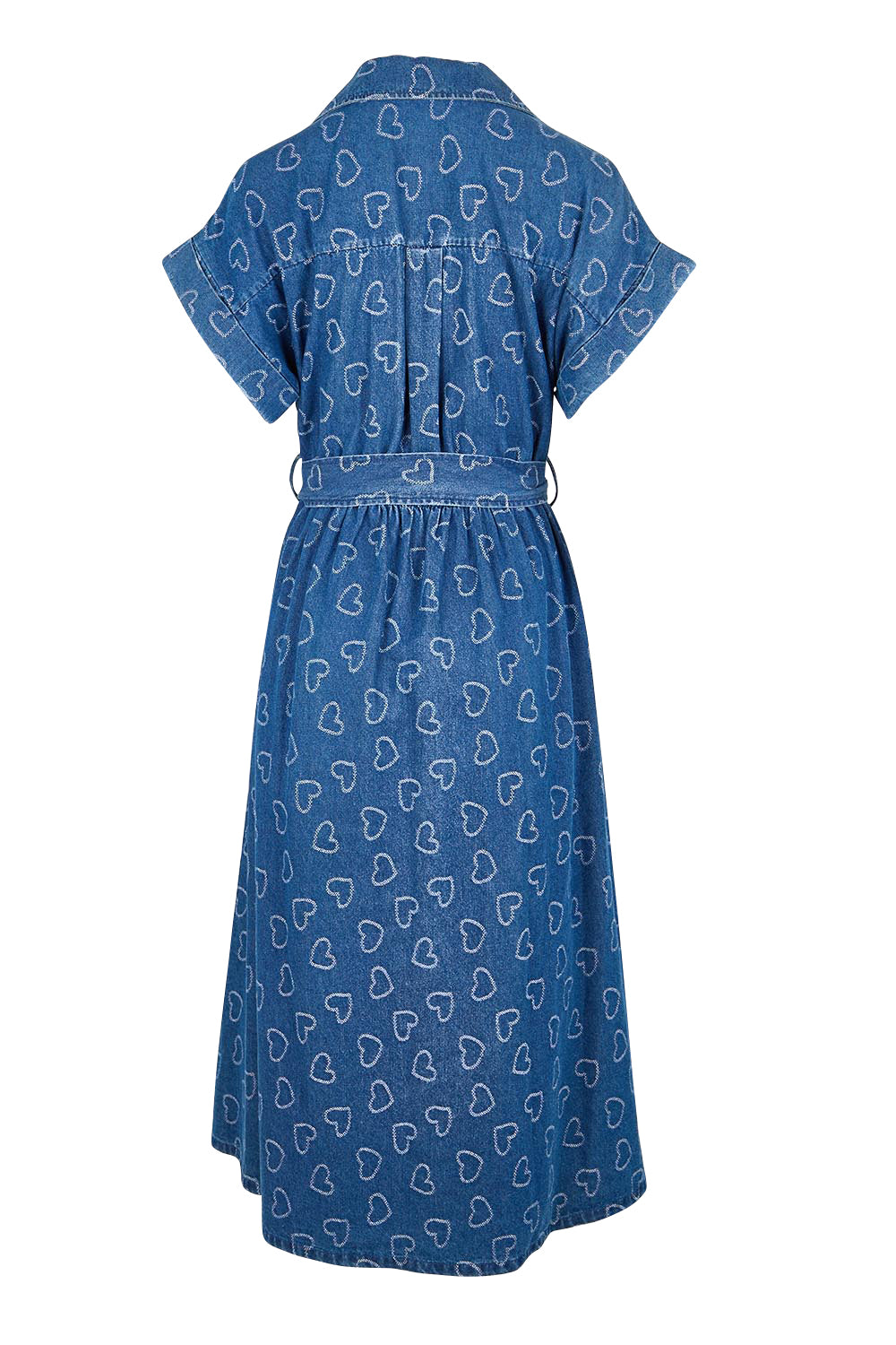 Product shot of the Sicily Heart Denim Shirt Dress – Indigo in colour Indigo, from the back
