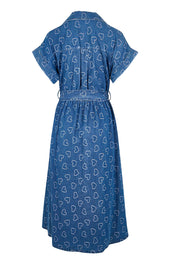 Product shot of the Sicily Heart Denim Shirt Dress – Indigo in colour Indigo, from the back