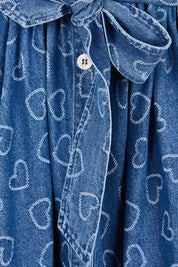 Product shot of the Sicily Heart Denim Shirt Dress – Indigo in colour Indigo, showing detail