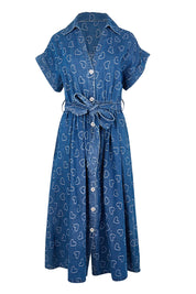 Product shot of the Sicily Heart Denim Shirt Dress – Indigo in colour Indigo, from the front