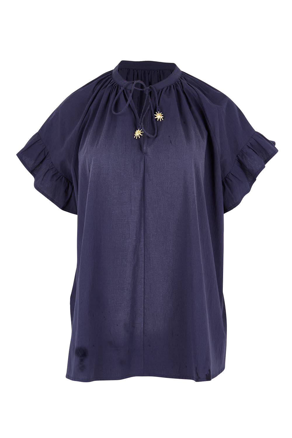 Product shot of the Crete Top – Navy in colour Navy, from the front