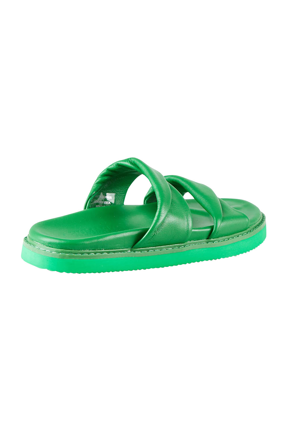 Product shot of the Ahoy Leather Slide in colour Green (Green), from the back