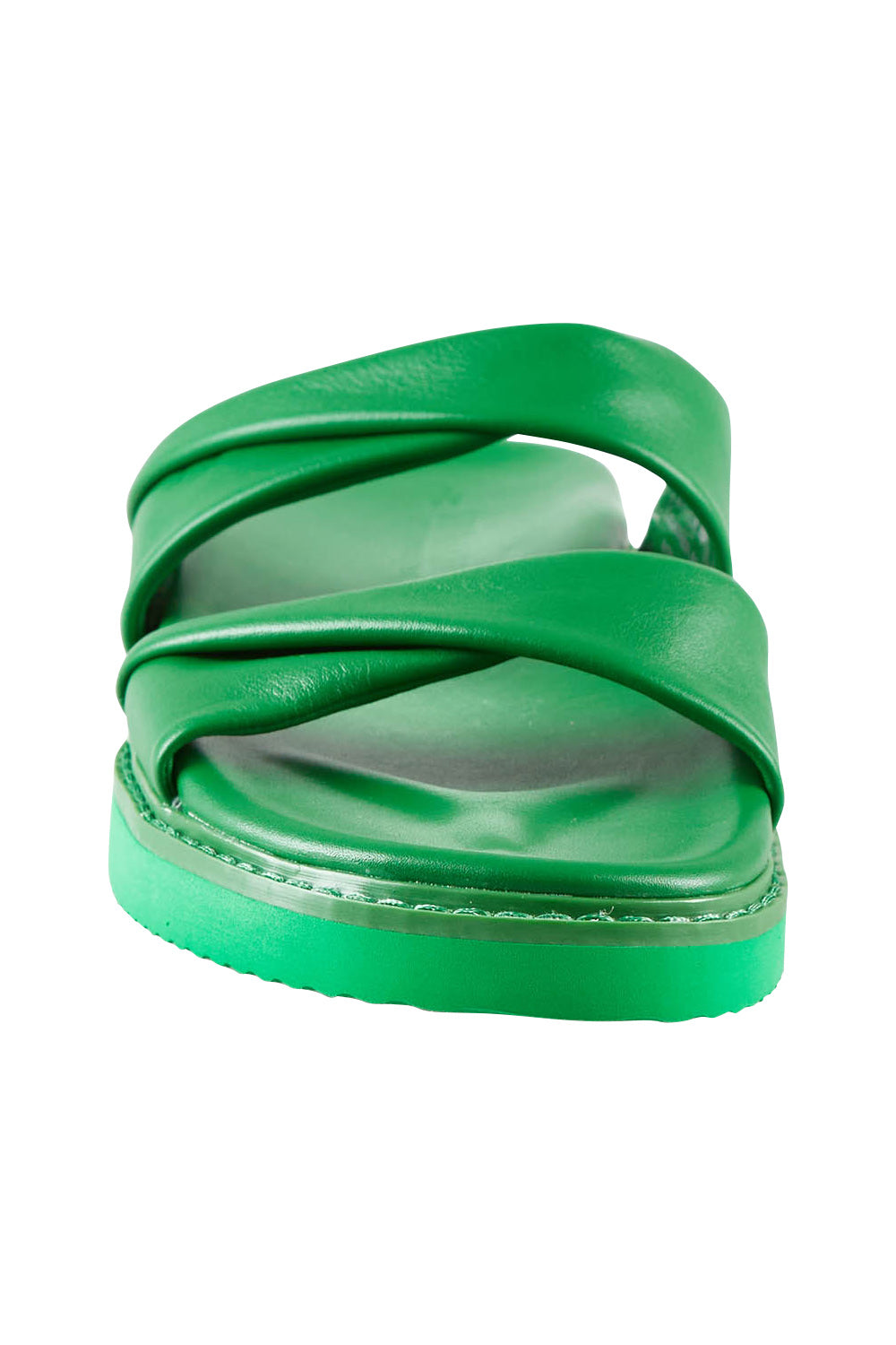Product shot of the Ahoy Leather Slide in colour Green (Green), detail