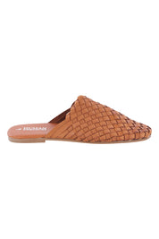 Product shot of the Barland Woven Leather Mule in colour Tan, from the front