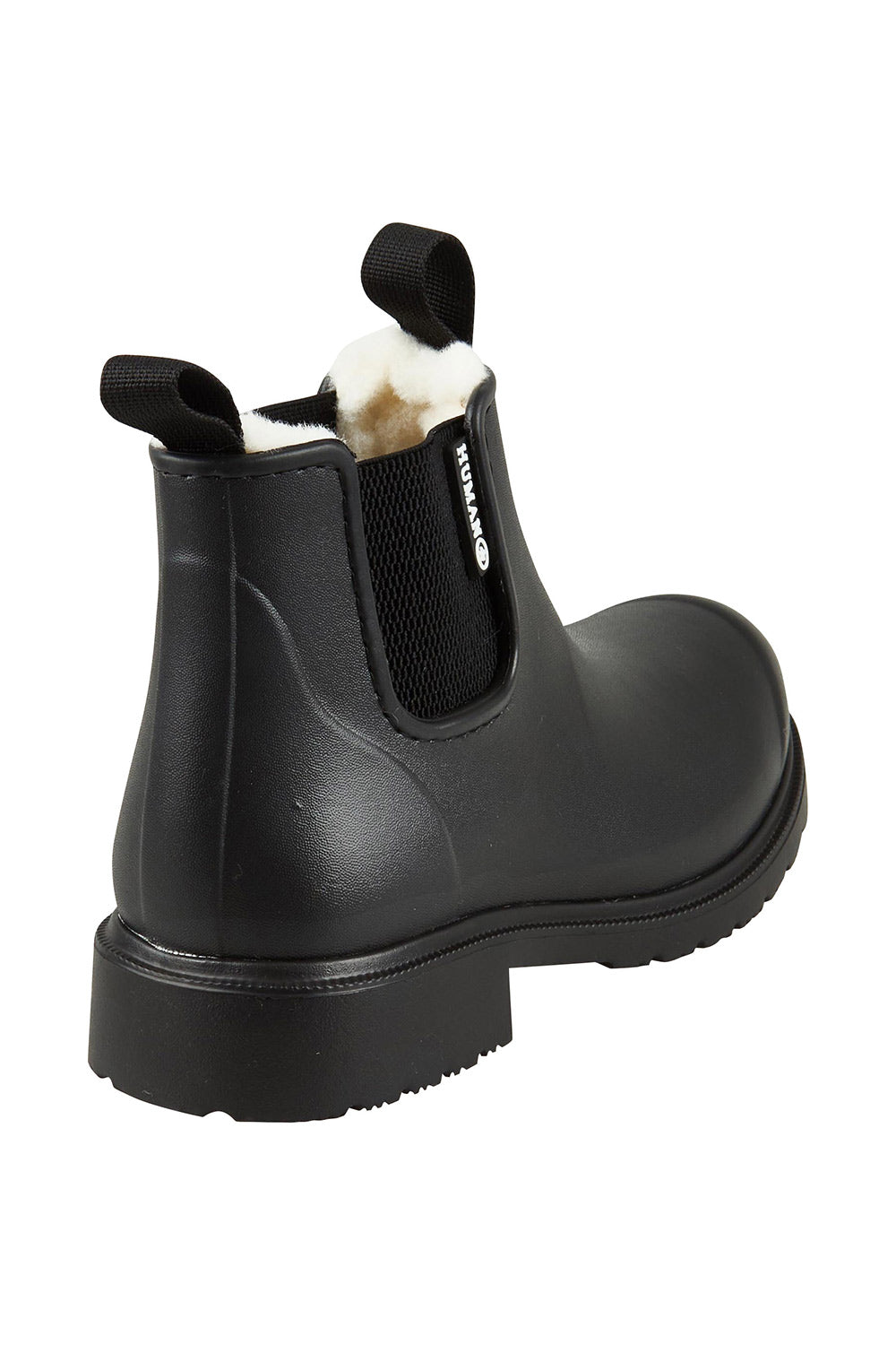 Product shot of the Cooma Fur Lined Gumboot in colour Black (Black), from the back