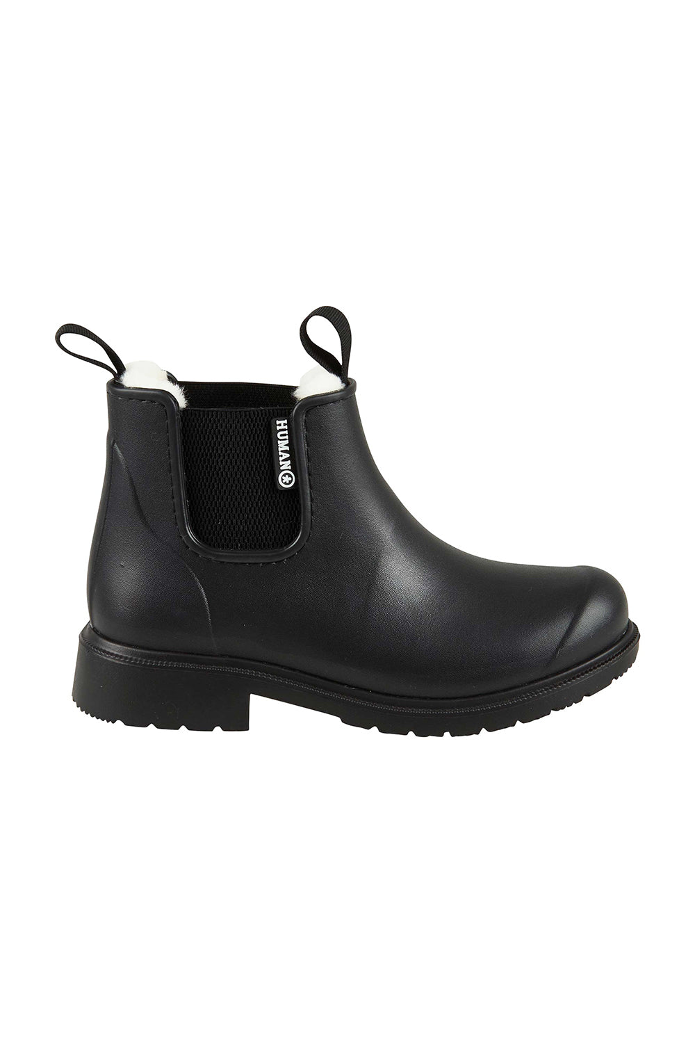 Product shot of the Cooma Fur Lined Gumboot in colour Black (Black), from the front