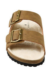 Product shot of the Ibiza Slide - Taupe in colour Taupe, showing detail