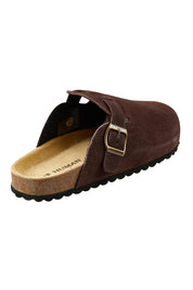 Product shot of the Lara Leather Slide in colour Chocolate, from the back