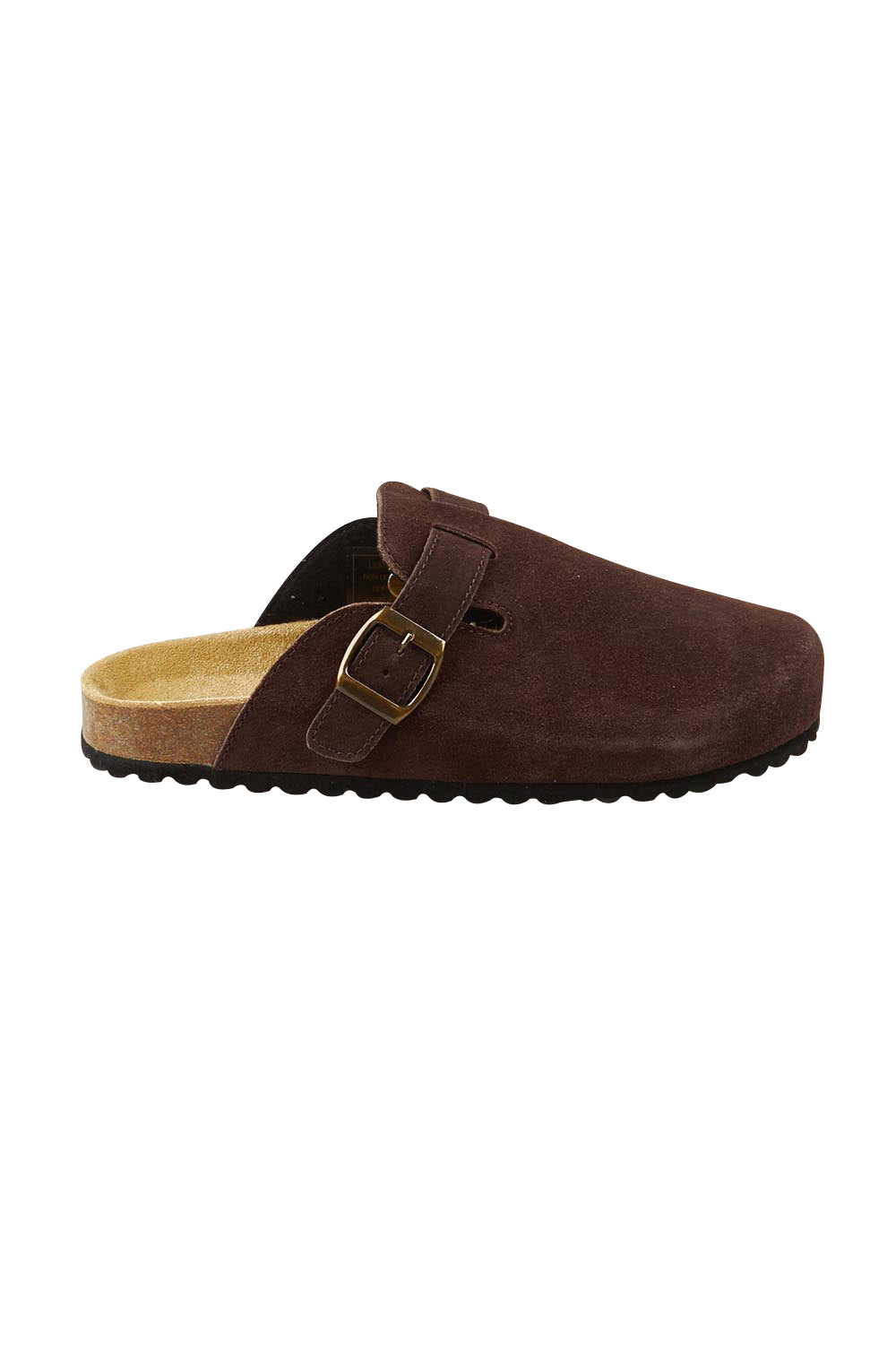 Product shot of the Lara Leather Slide in colour Chocolate, from the front