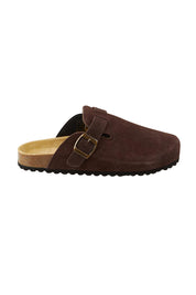 Product shot of the Lara Leather Slide in colour Chocolate, from the front
