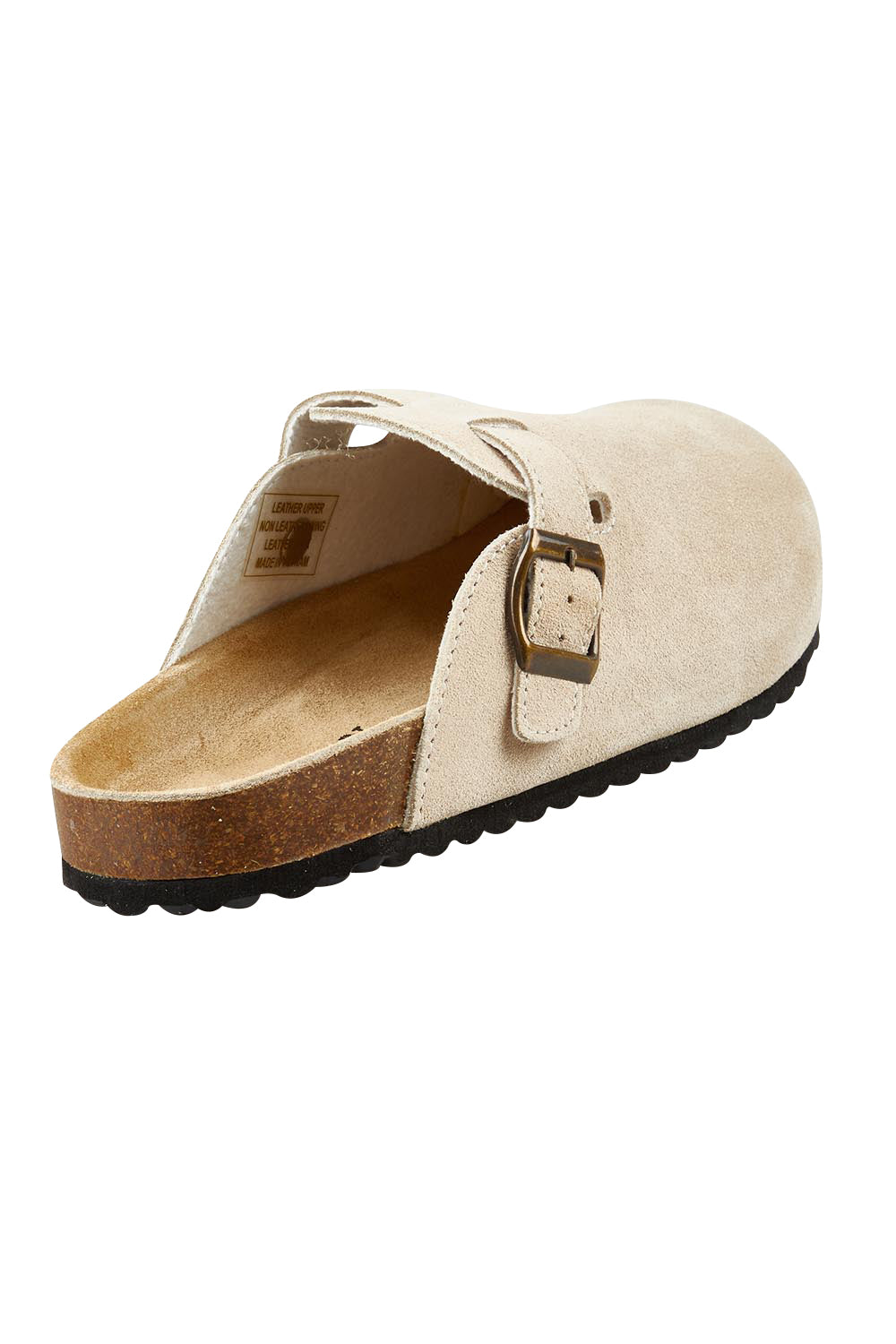 Product shot of the Lara Leather Slide in colour Sand, from the back
