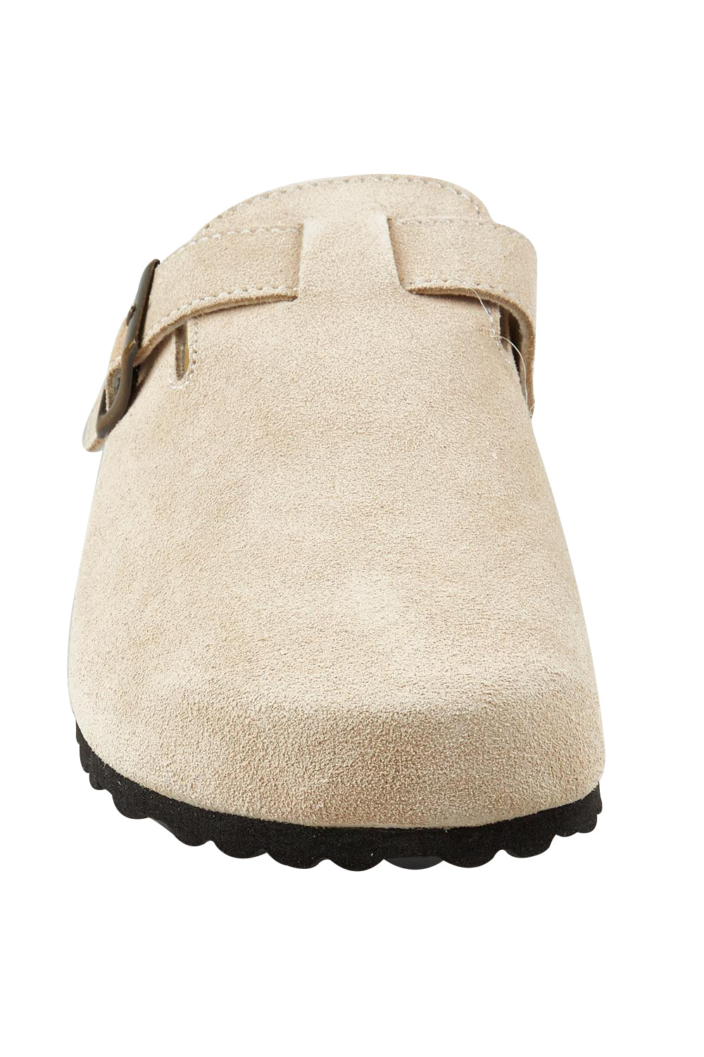 Product shot of the Lara Leather Slide in colour Sand, detail