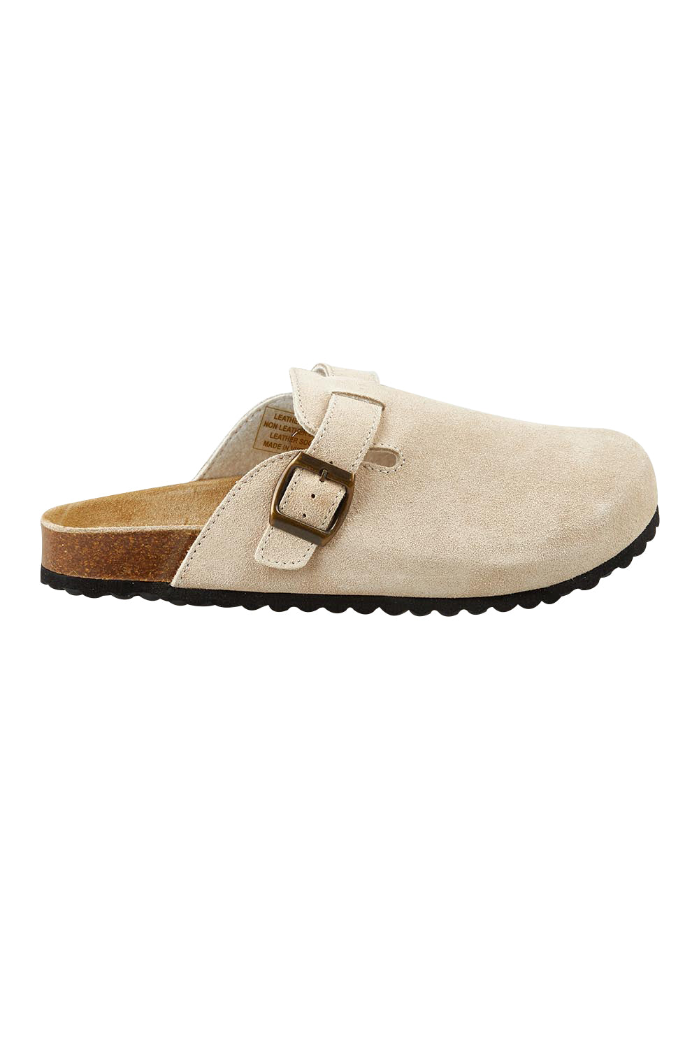 Product shot of the Lara Leather Slide in colour Sand, from the front