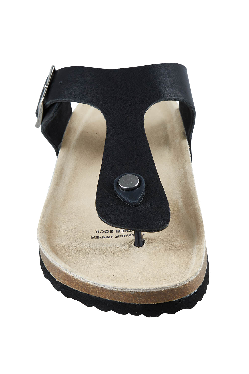Product shot of the Life Leather Slide in colour Black (Black), detail