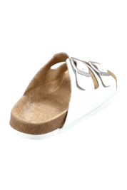 Product shot of the Lynx Leather Slide Sandal in colour White (White), from the back