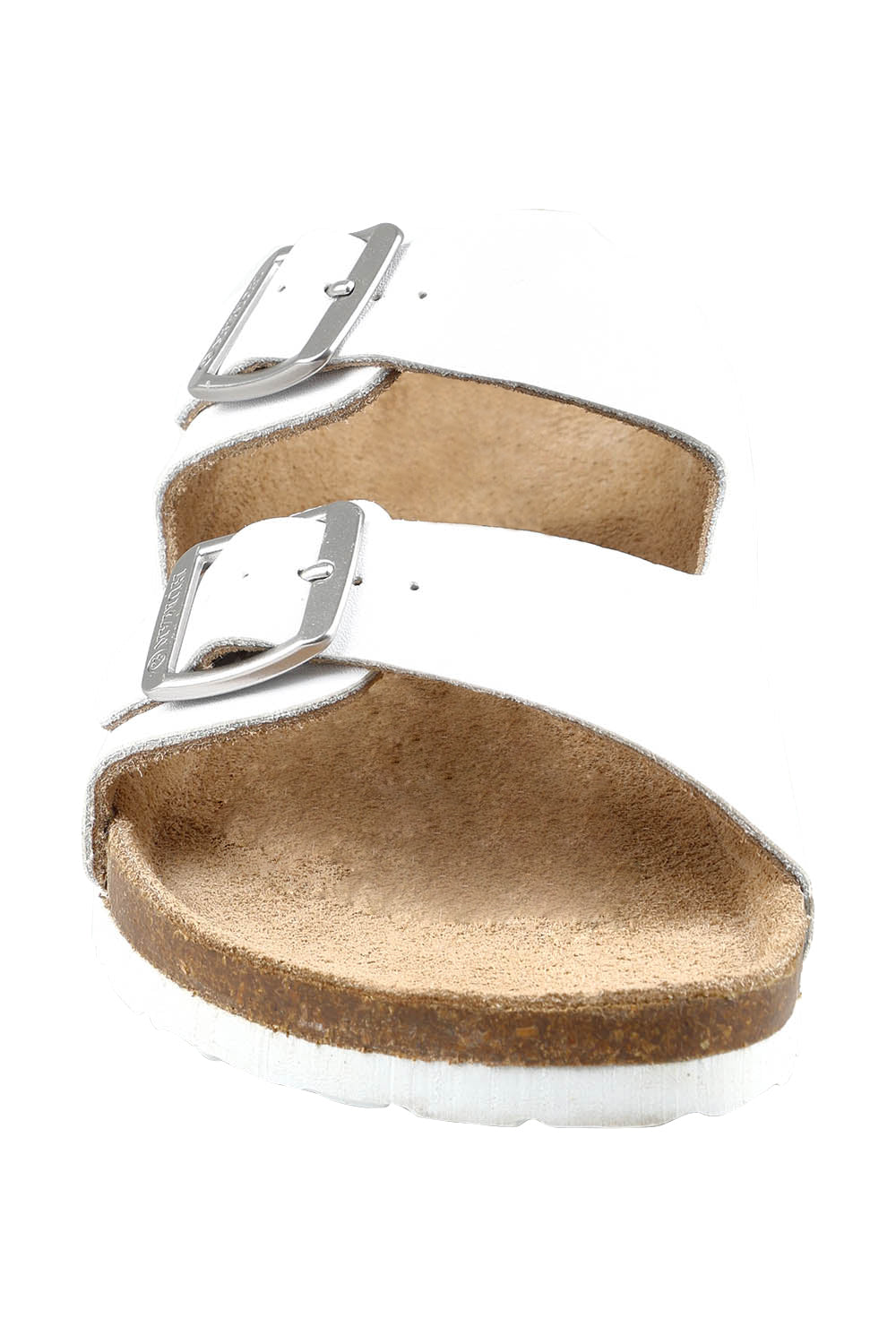 Product shot of the Lynx Leather Slide Sandal in colour White (White), detail