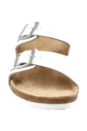 Product shot of the Lynx Leather Slide Sandal in colour White (White), detail