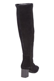 Product shot of the Mook Suede Calf Boot in colour Blacksuede (Black), from the back