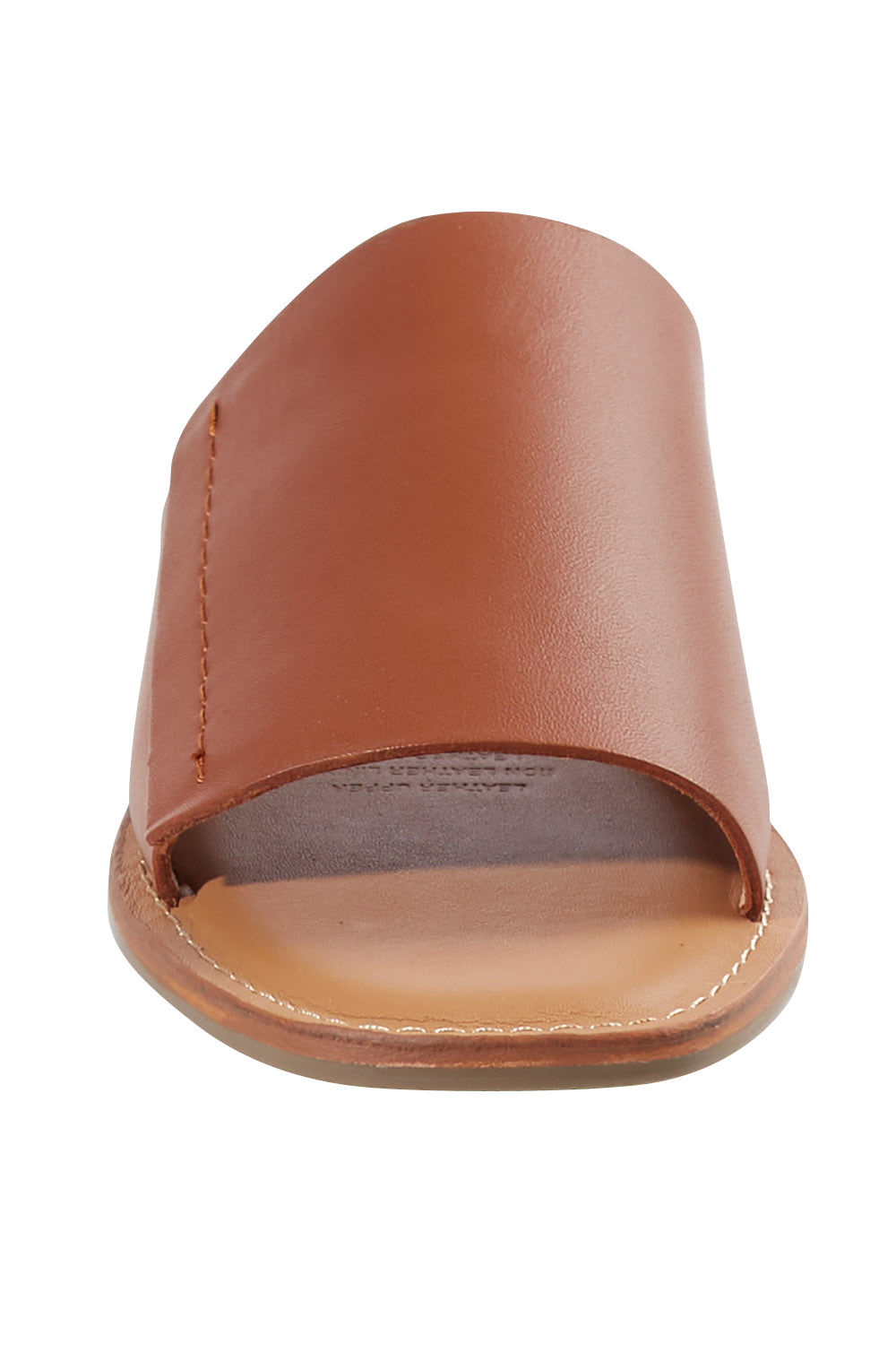 Product shot of the Oats Leather Slide in colour Darktan, detail