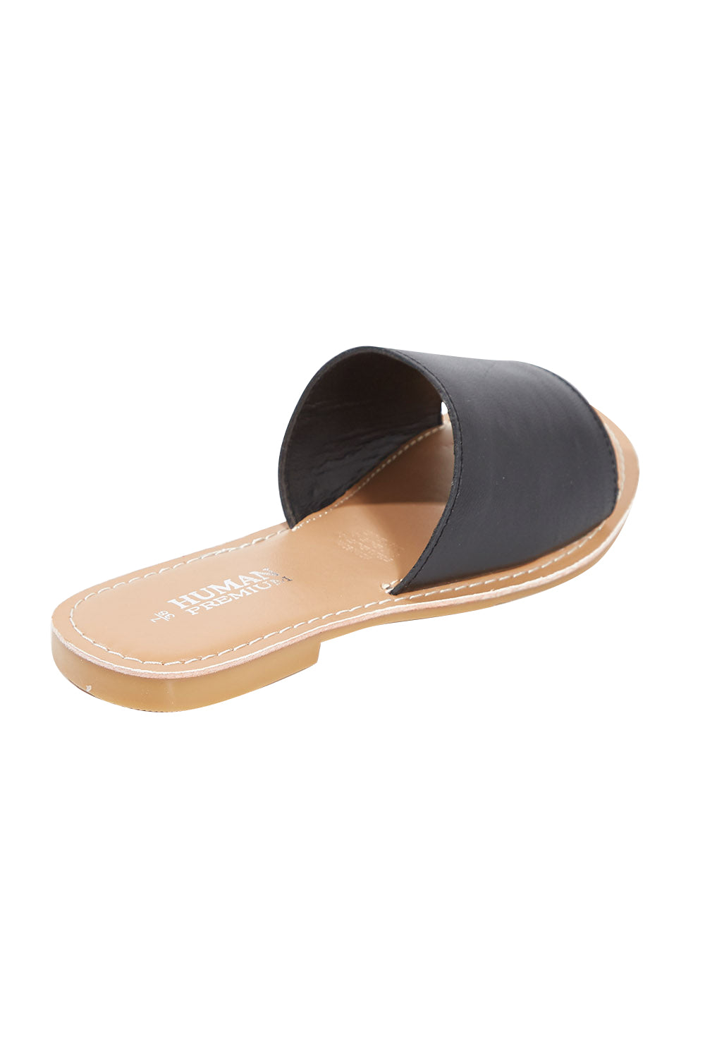 Product shot of the River Leather Sandal in colour Black (Black), from the back