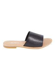 Product shot of the River Leather Sandal in colour Black (Black), from the front