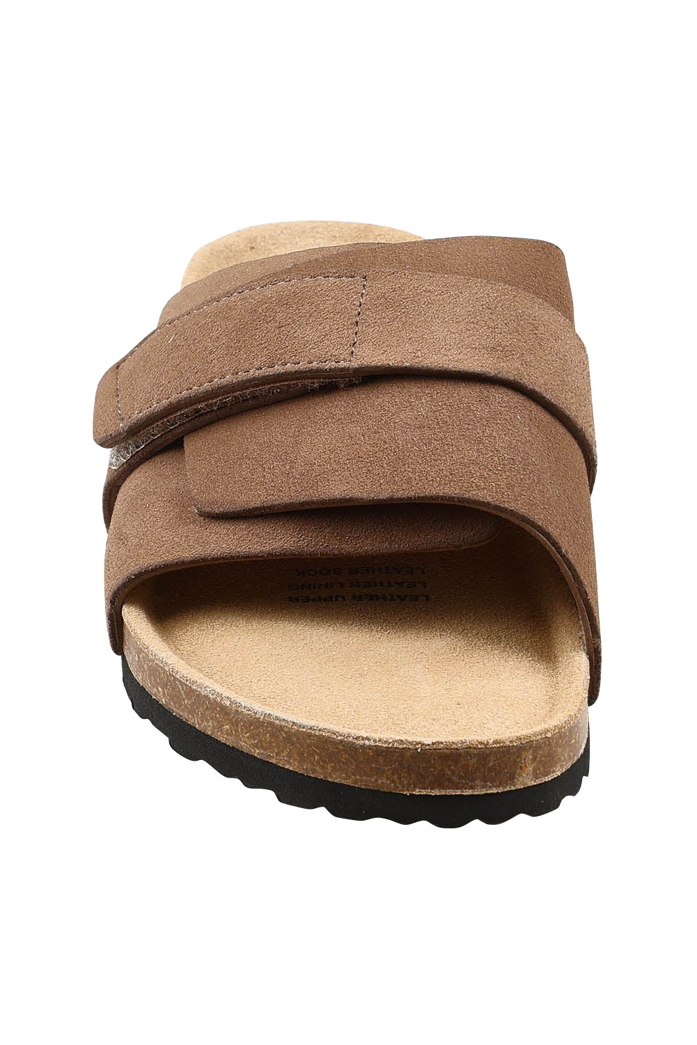 Product shot of the Taylor Suede Slide in colour Tobacco, detail