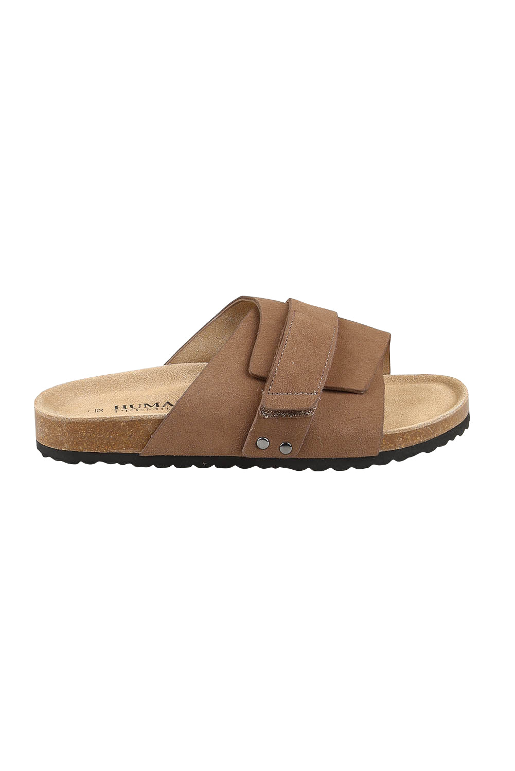 Product shot of the Taylor Suede Slide in colour Tobacco, from the front