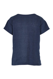 Product shot of the Captain Linen Tee in colour Navy (Blue), from the back