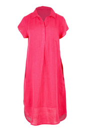 Product shot of the Ahoy Linen Tunic in colour Raspberry (Pink), from the front
