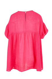 Product shot of the Caicos Linen Top in colour Raspberry (Blue), from the back