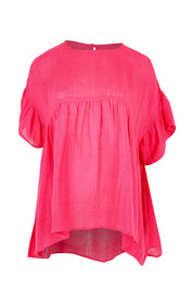 Product shot of the Caicos Linen Top in colour Raspberry (Blue), from the front