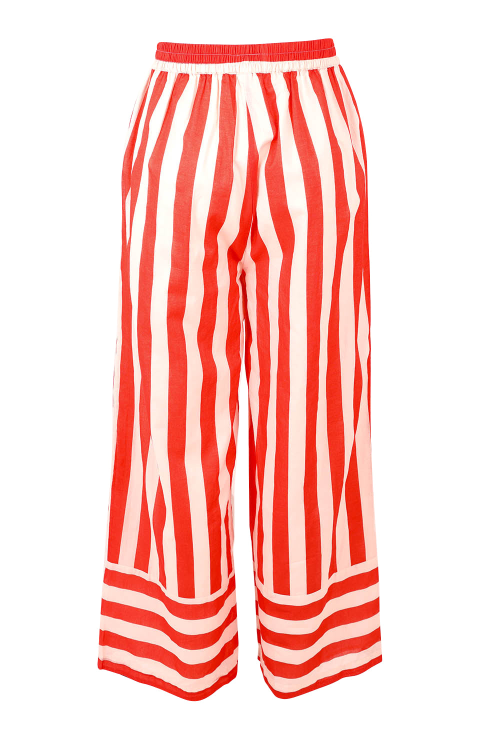Product shot of the Mariah Cotton Pant in colour Noelstripe (Red), from the back