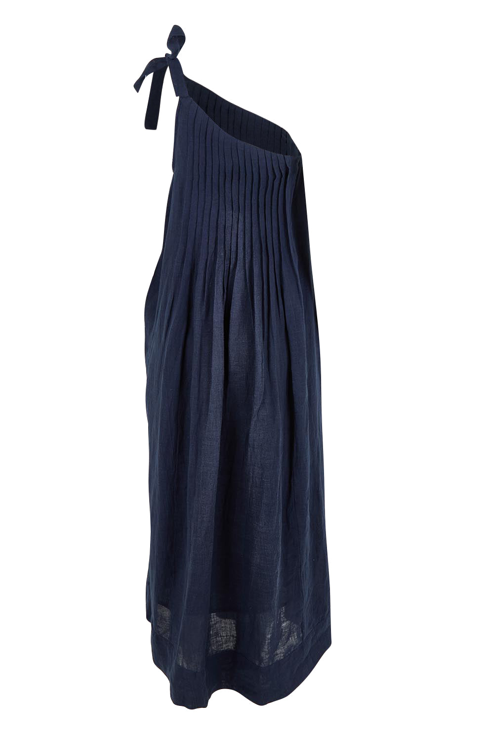 Product shot of the Lana Linen Maxi Dress in colour Navy (Blue), from the back