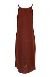 Product shot of the Cliffside Linen Maxi Dress in colour Chocolate, from the back