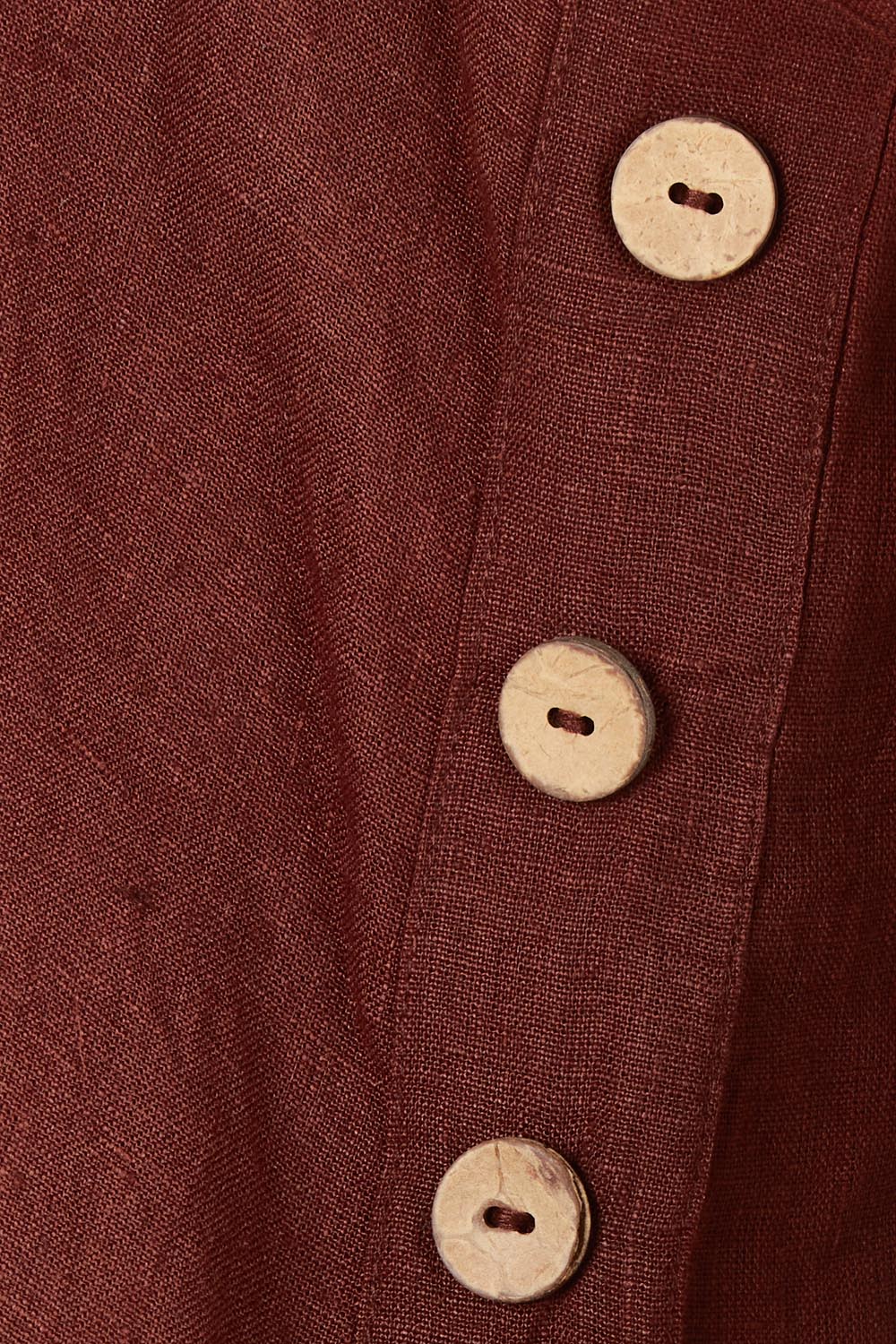 Product shot of the Cliffside Linen Maxi Dress in colour Chocolate, detail