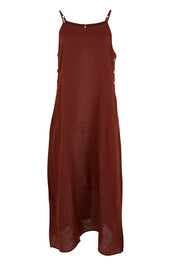 Product shot of the Cliffside Linen Maxi Dress in colour Chocolate, from the front