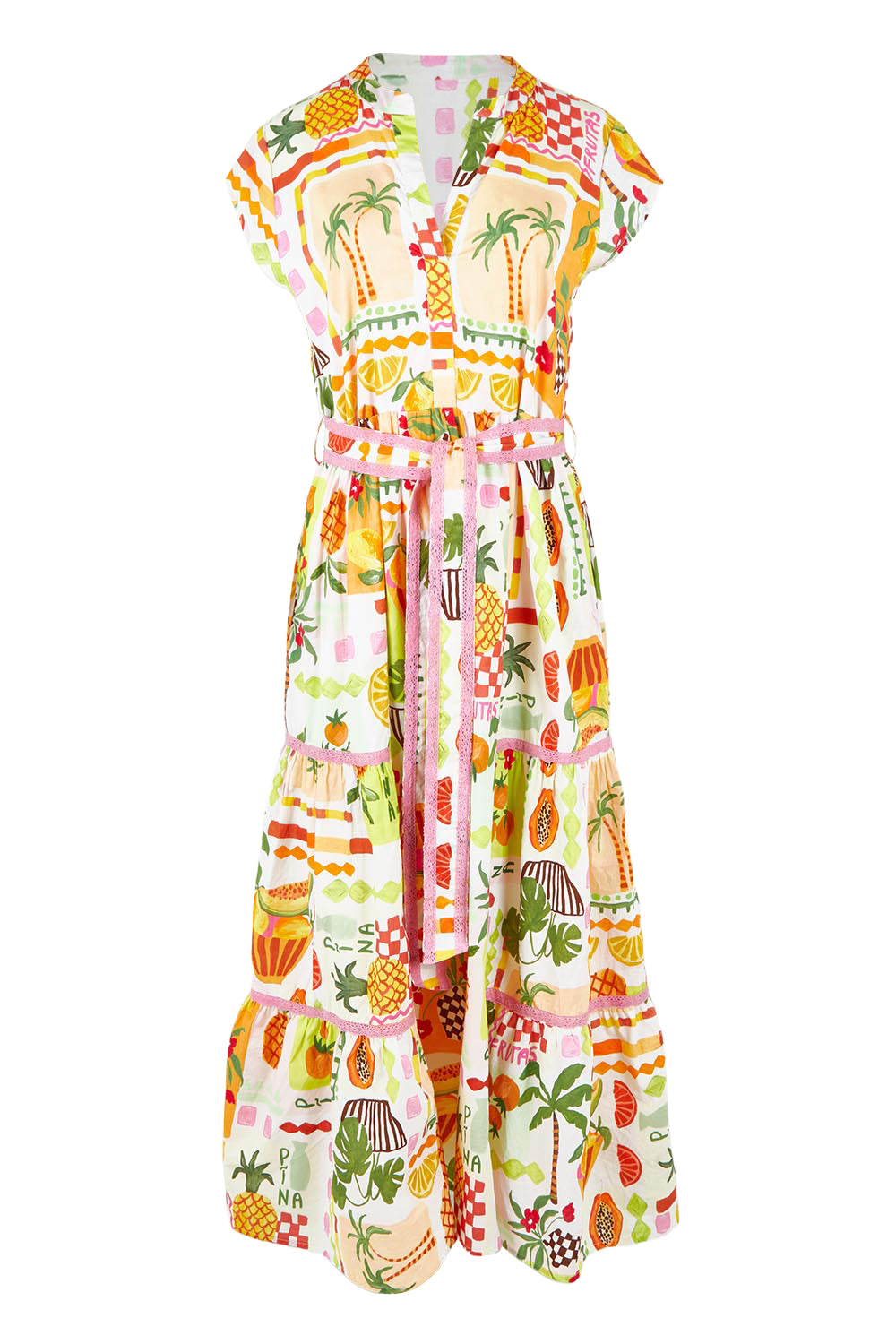 Product shot of the Avery Cotton Maxi Dress in colour Tropical, from the front