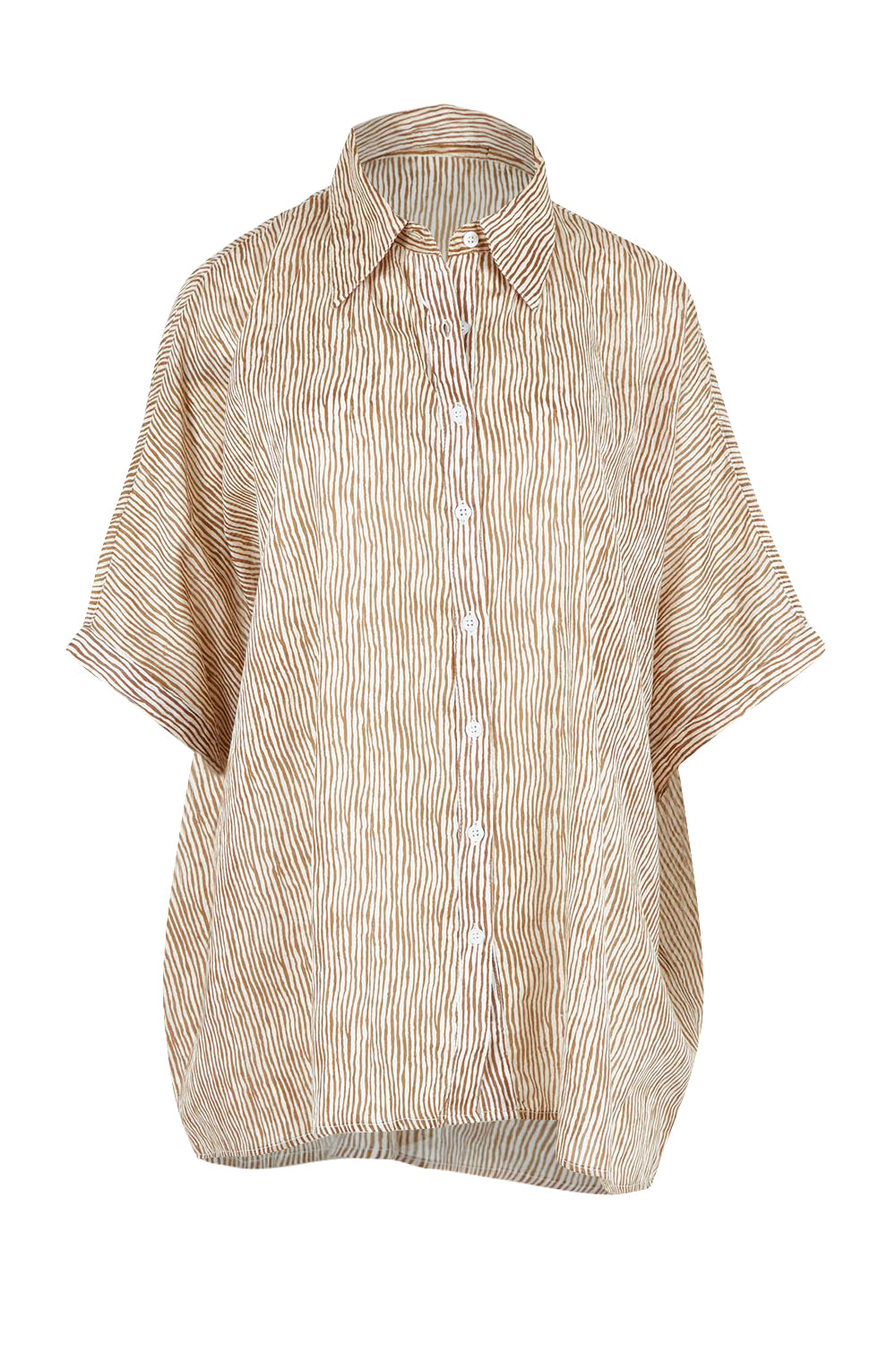 Product shot of the Indigo Cotton Shirt in colour Taupe, from the front