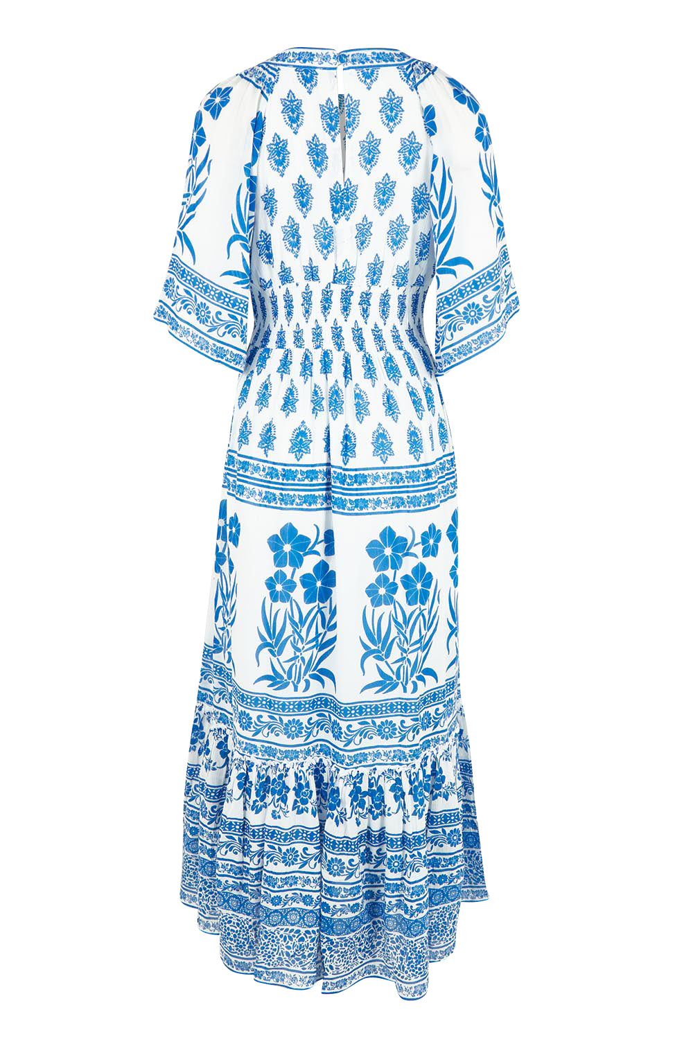 Product shot of the Swell Maxi Dress in colour Oceanpara (Blue), from the back