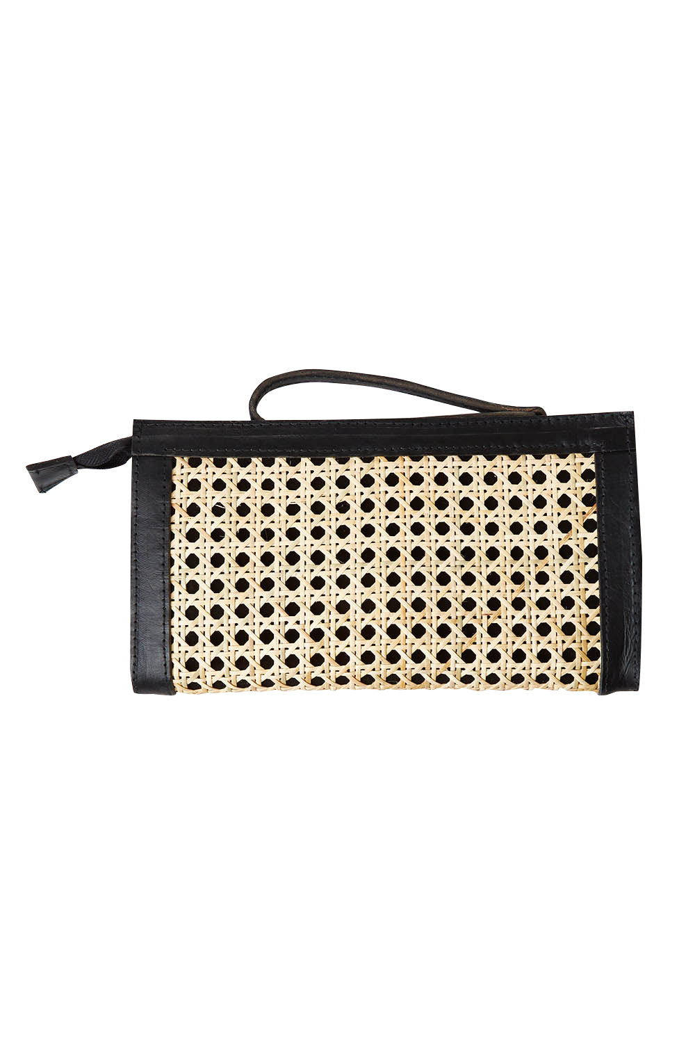 Product shot of the Raffles Clutch in colour Black, from the front