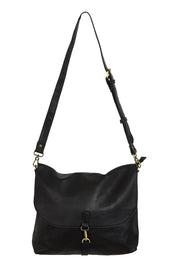 Product shot of the Leather Messenger Bag in colour Black (Black), from the front