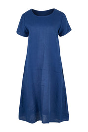 Product shot of the Sabi Dress in colour Ocean (Blue), from the front