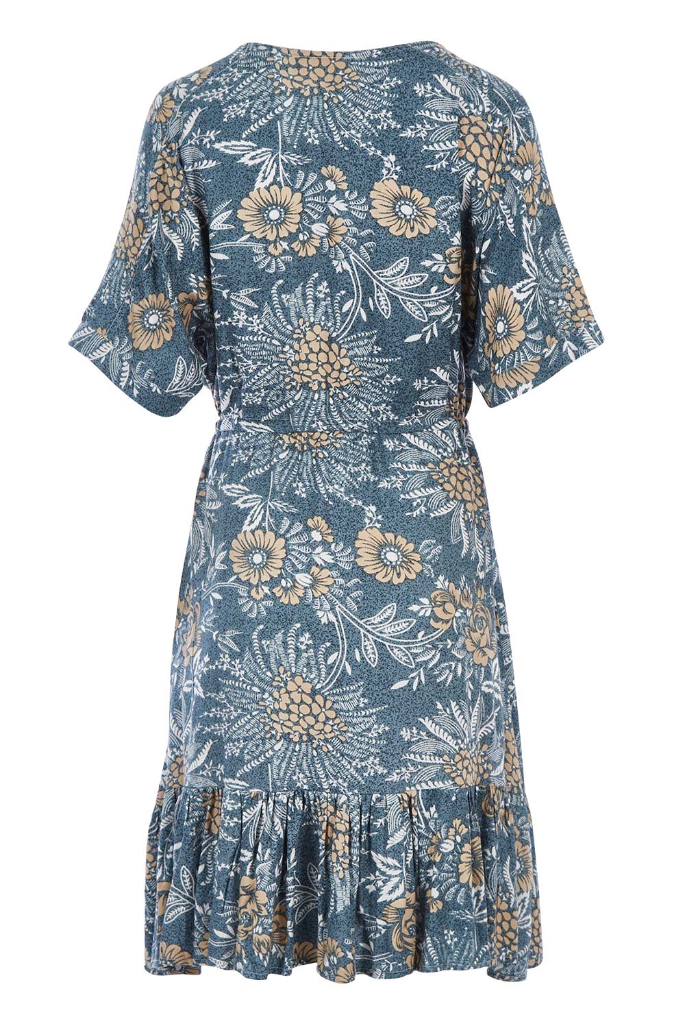 Product shot of the Boardwalk Dress in colour Havana (Blue), from the back